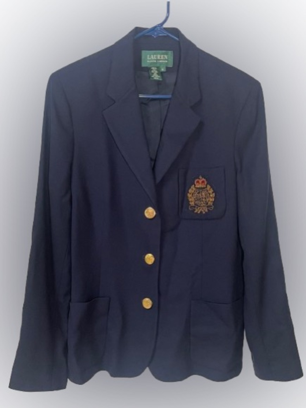 Ralph Lauren Blazer Wool Women’s 10 Navy RL Crown Crest Buttons Preppy Academia